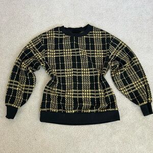 Who What Wear Black and Gold Plaid Sweater